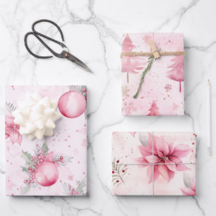 Lovely Pink Vintage Christmas  Wrapping Paper Sheet
