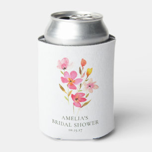 Lovely Pink Watercolor Floral Bridal Shower Can Cooler