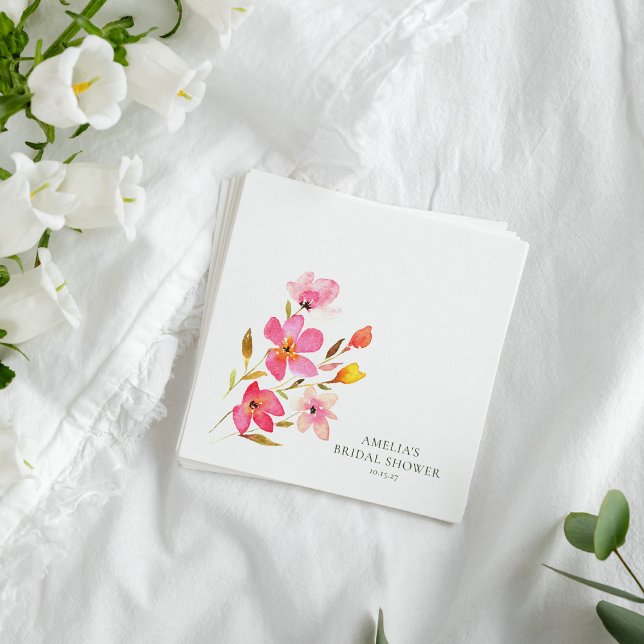 Lovely Pink Watercolor Floral Bridal Shower Napkin (Creator Uploaded)