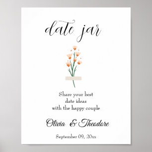 Lovely Pink Watercolor Wildflower Wedding Date Jar Poster