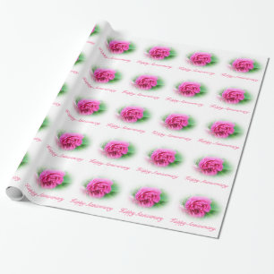 Lovely pink wild rose flower happy anniversary wrapping paper
