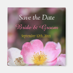 lovely pink wild rose flower wedding save the date magnet