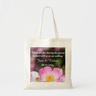 lovely pink wild rose flower wedding thank you tote bag