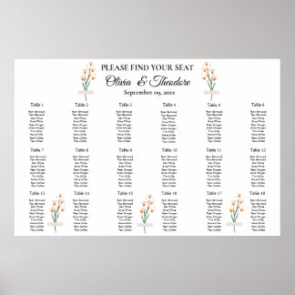 Lovely Pink Wildflower Wedding Seating Chart
