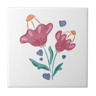 Lovely Psychedelic Flowers Ceramic Tile