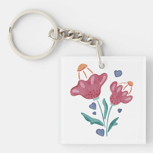 Lovely Psychedelic Flowers Key Ring (Front)