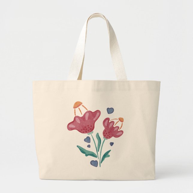 Lovely Psychedelic Flowers Large Tote Bag (Front)