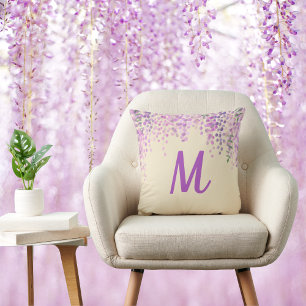 Lovely Purple Abstract Wisteria on Creamy Blush Cushion