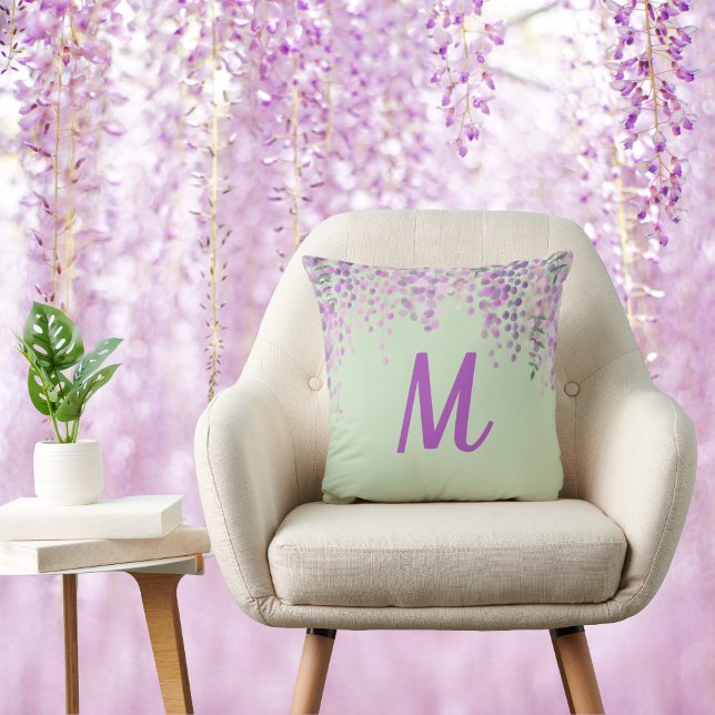 Lovely Purple Abstract Wisteria on Mint Green Cushion (Creator Uploaded)