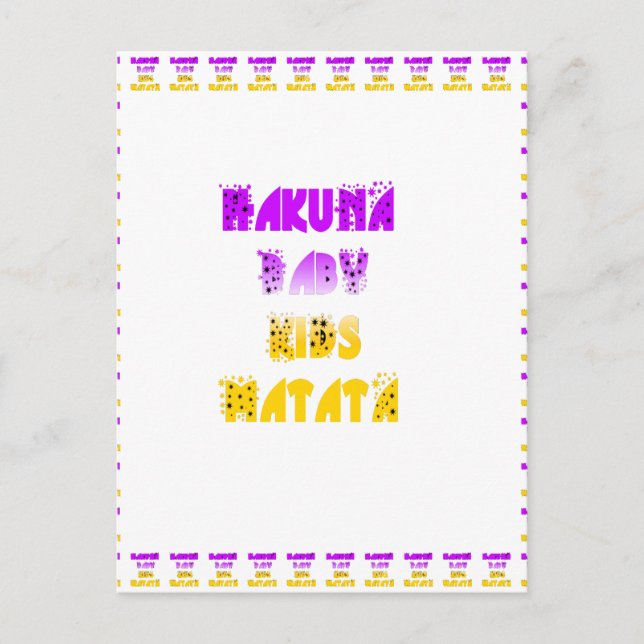 Lovely Purple and Yellow Hakuna Matata Baby Kids G Postcard (Front)