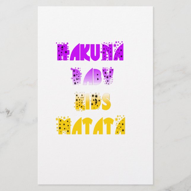 Lovely Purple and Yellow Hakuna Matata Baby Kids G Stationery (Front)