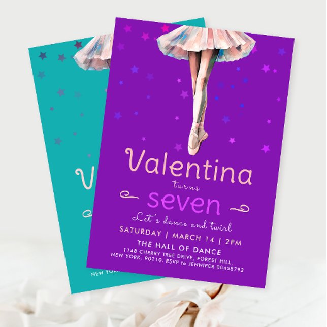 Lovely Purple Ballerina Dance Stars Girl Birthday  Invitation (Creator Uploaded)
