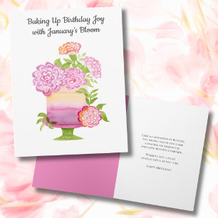Lovely Purple Carnations on January Birthday Cake Card