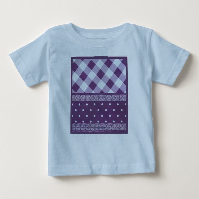 Lovely Purple chequered Damask Seamless Pattern Baby T-Shirt (Front)
