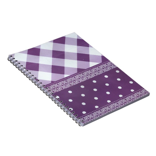 Lovely Purple chequered Damask Seamless Pattern Notebook (Right Side)