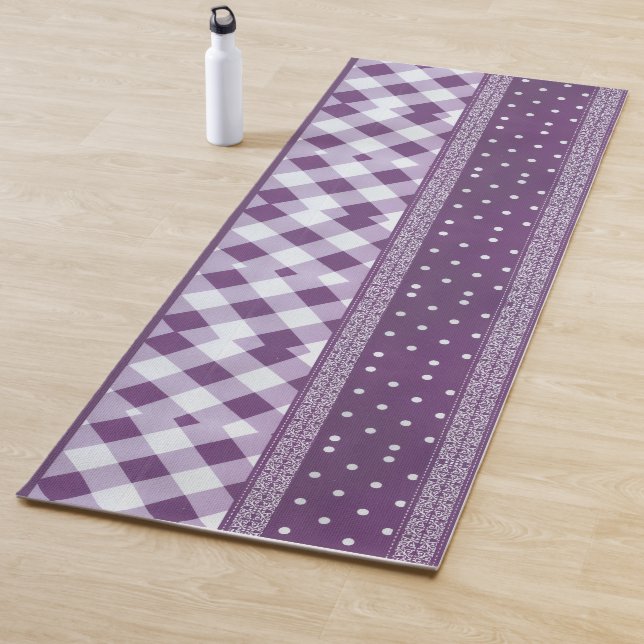  Lovely Purple Chequered Damask Seamless Pattern Yoga Mat (In Situ)