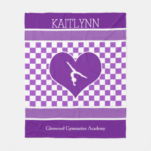 Lovely Purple Chequered Gymnastics with Monogram Fleece Blanket