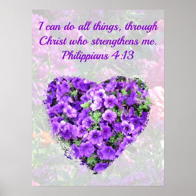 LOVELY PURPLE FLORAL BIBLE VERSE PHILIPPIANS 4:13 POSTER (Front)