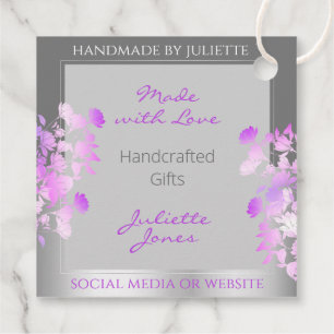 Lovely Purple Floral Product Supplies Silver Grey Favour Tags