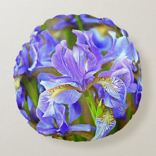 Lovely Purple Irises in May Round Cushion