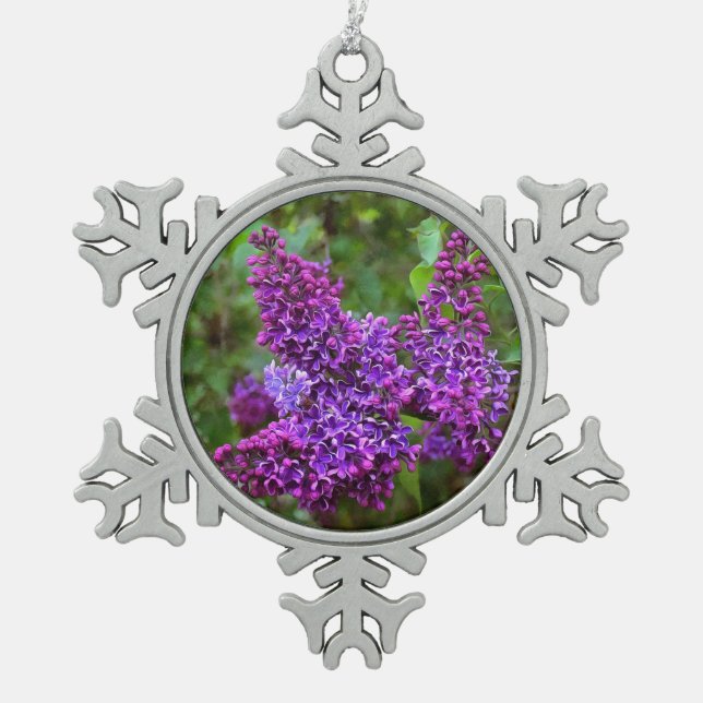Lovely Purple Lilacs Snowflake Pewter Christmas Ornament (Front)