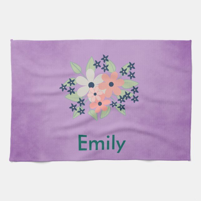 Lovely purple parchment with flowers tea towel (Horizontal)