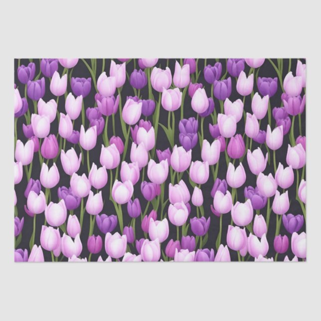 Lovely Purple Pink Tulip Flora Art Tissue Paper (Front)