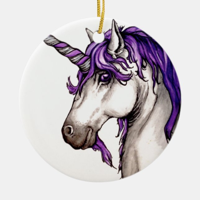 Lovely purple unicorn ceramic tree decoration (Front)