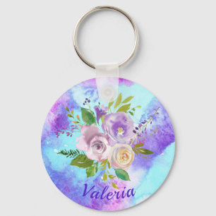 Lovely Purple Watercolor Flowers Keychain
