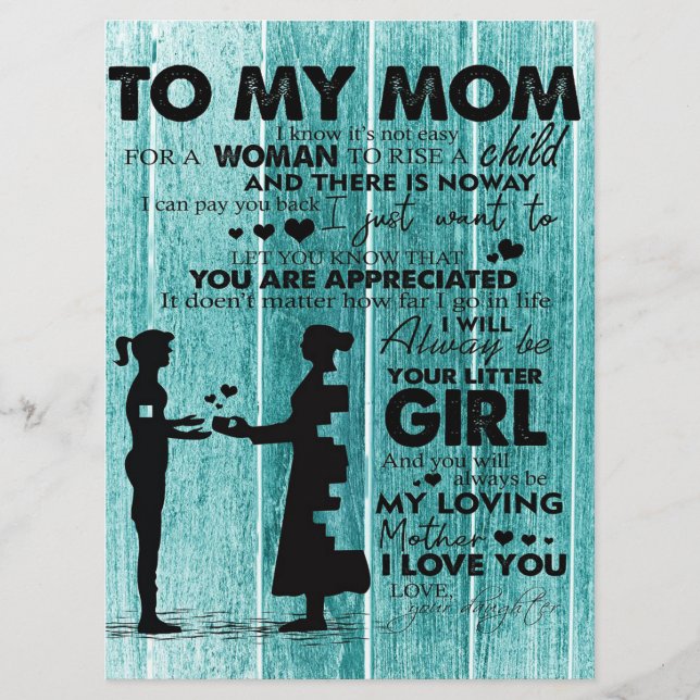 Lovely Quotes To My Mum | Gift For Mother Menu (Front)