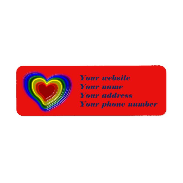 lovely rainbow heart,personalised return address label (Front)