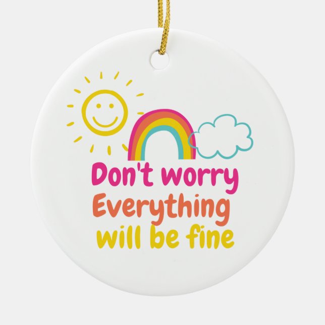 Lovely Rainbow, Sun and Cloud Ceramic Ornament (Front)