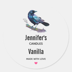 Lovely Raven on a Tree Branch Candle Business Classic Round Sticker