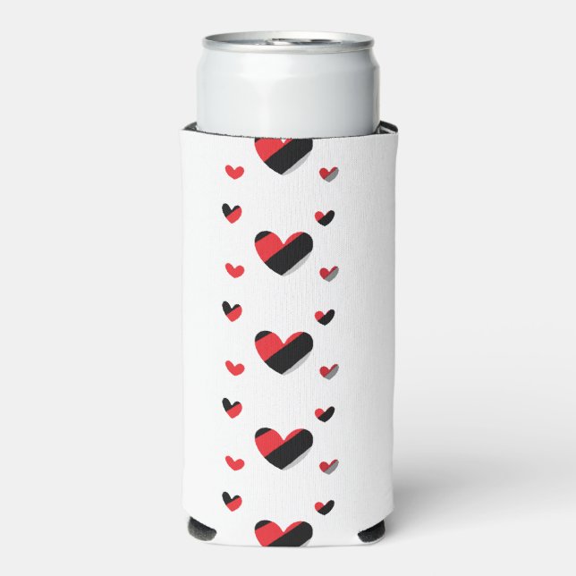 Lovely red and black hearts pattern seltzer can cooler (Seltzer Front)