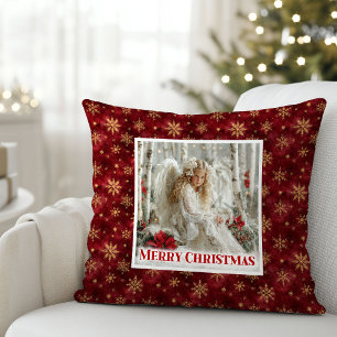 Lovely Red and Gold Victorian Angel Christmas  Cushion
