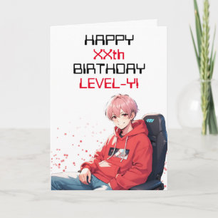 Lovely Red and White Anime Gaming Age Birthday Card