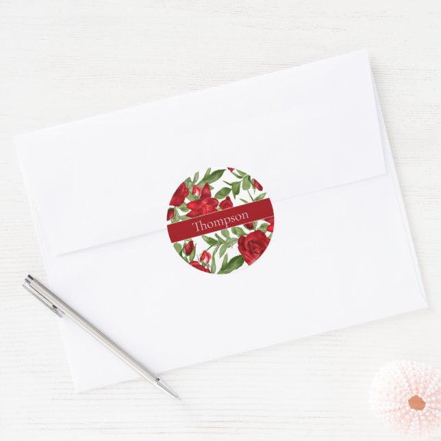 Lovely Red and White Classic Round Sticker (Envelope)