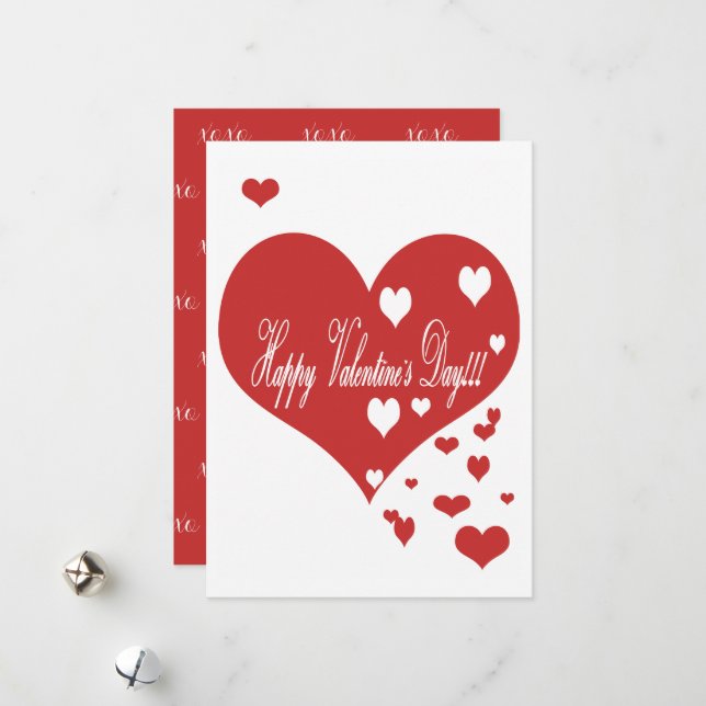 Lovely Red and White Hearts XOXO  Holiday Card (Front/Back In Situ)