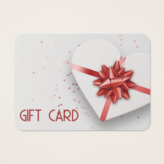 Lovely Red Bow White Heart Gift Box Gift Card (Front)