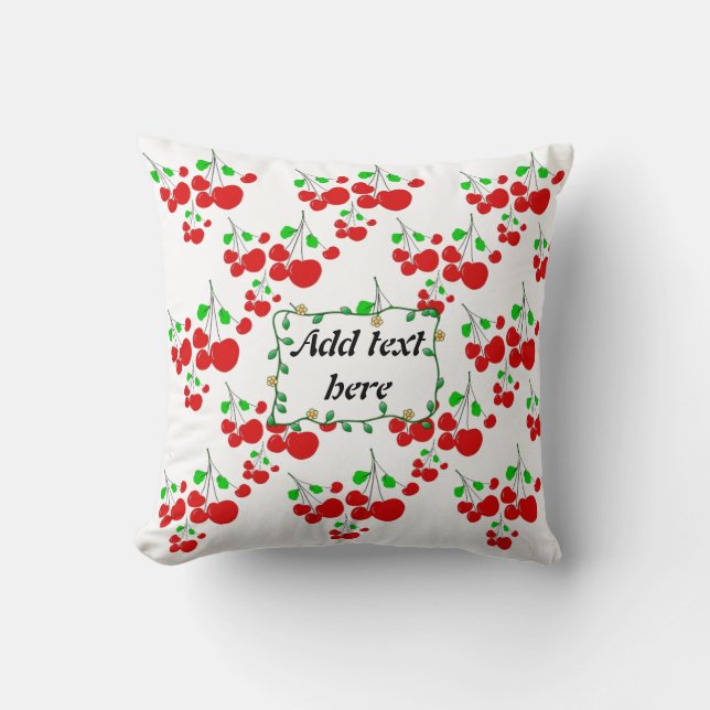 Lovely red cherry cushion - add name, customise (Front)