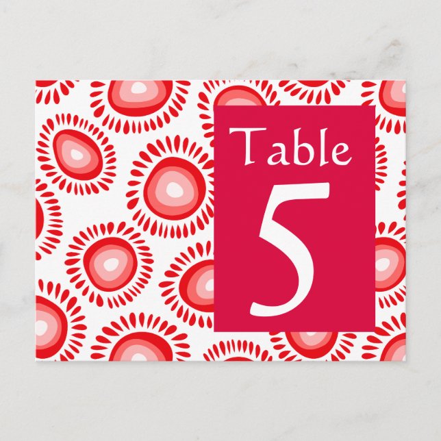 Lovely red funky flower Table Number Postcard (Front)
