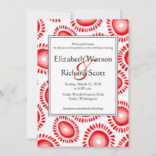 Lovely red funky flowers wedding invitation