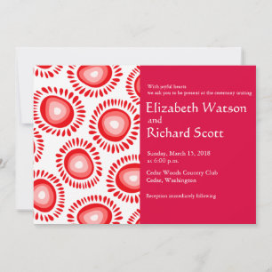 Lovely red funky flowers wedding invitation
