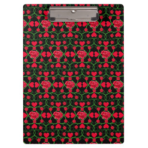 Lovely Red Hearts Roses Black Cute Valentines Day Clipboard