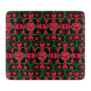 Lovely Red Hearts Roses Black Cute Valentines Day Cutting Board