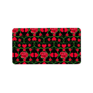 Lovely Red Hearts Roses Black Cute Valentines Day Label