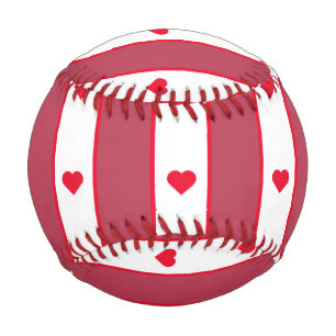 Lovely Red Hearts Valentines Day White Lines Love Baseball
