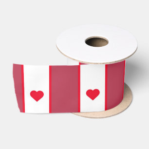 Lovely Red Hearts Valentines Day White Lines Love Satin Ribbon