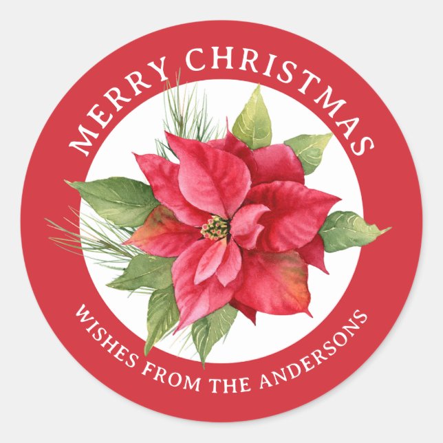 Lovely Red Poinsettia   Classic Round Sticker (Front)