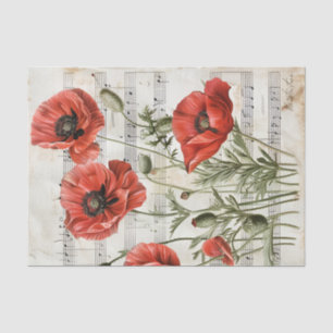 Lovely red poppies vintage music sheet ephemera